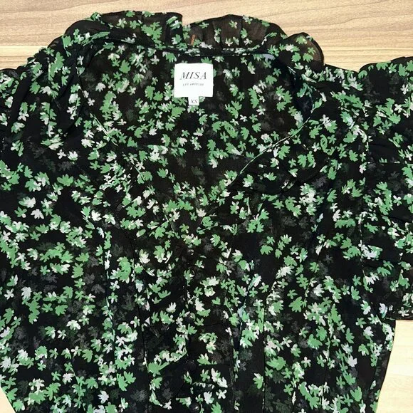 MISA Los Angeles Dakota Green Mini Blooms Midi Dress Women's X-Small XS